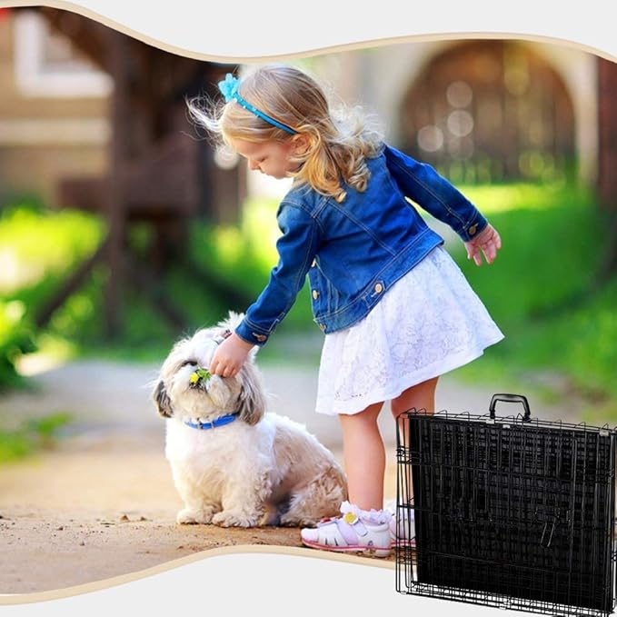Dog Crate Kennel Pet Cage for Large Medium Dogs Travel Metal Double-Door Folding Indoor Outdoor Puppy Playpen with Divider and Handle Plastic Tray,48 42 36 30 24 inches (36" Dog Cage)