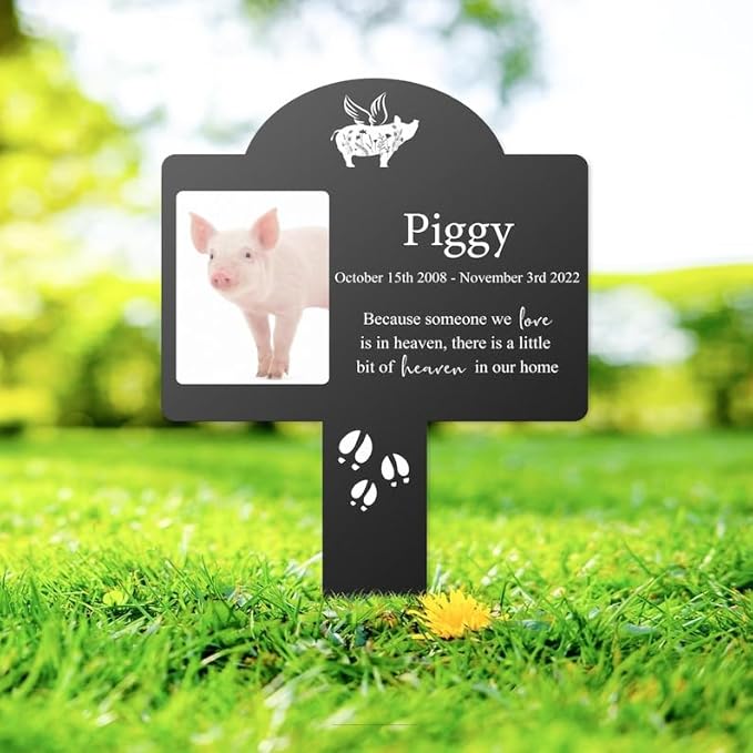 Personalized Pig Memorial Stake Custom Pig Photo Someone We Love Is In Heaven Metal 12x12 inch Pig Grave Marker Pig Loss Gift Sympathy Gift for Pig Lover (Style 22)