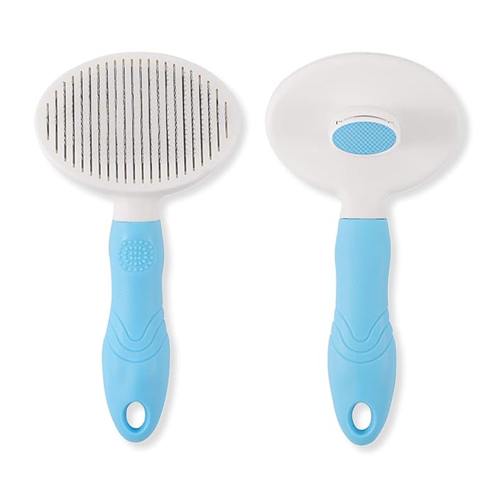 Bestac Pet Grooming Brush - 7.09×3.49 Inch, ABS Handle & TPR-Coated Steel Pins, Gentle Shedding Reduction, Ideal for Cats/Dogs (Long/Short Hair) (Blue)