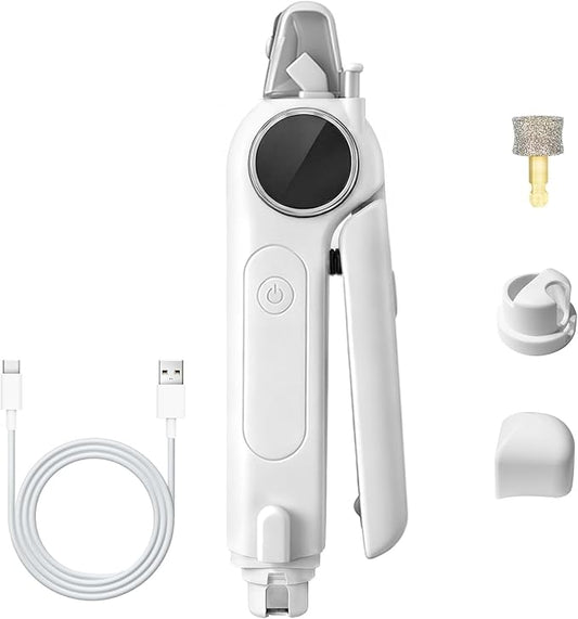 2-in-1 Dog and Cat Nail Grinder and Clipper - 3-Speed Adjustable Electric with Manual Head, Quiet Motor and LED Light for Safe Trimming, Professional Grooming Tool for All Pets