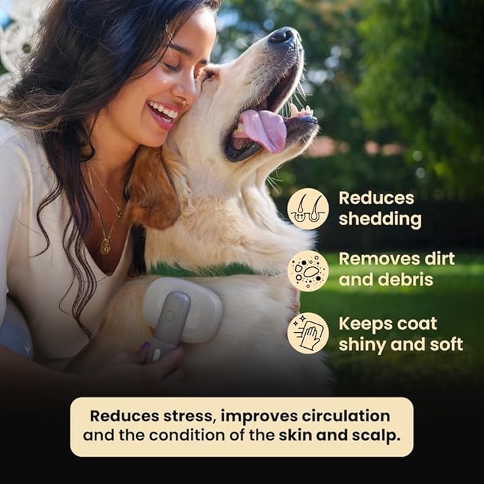 Bark&Bliss Pet Brush- Smart Design for grooming, detangling, massage, negative Ion Technology, vibration, self-cleaning for Pets, for Dogs & Cats.