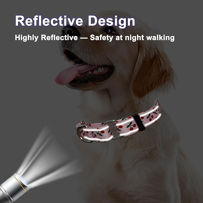 Reflective Martingale Collar for Dogs Nylon Training Collar with No Buckle No Pull Cute Dog Collar for Small Dogs（Pink Cherry，S）