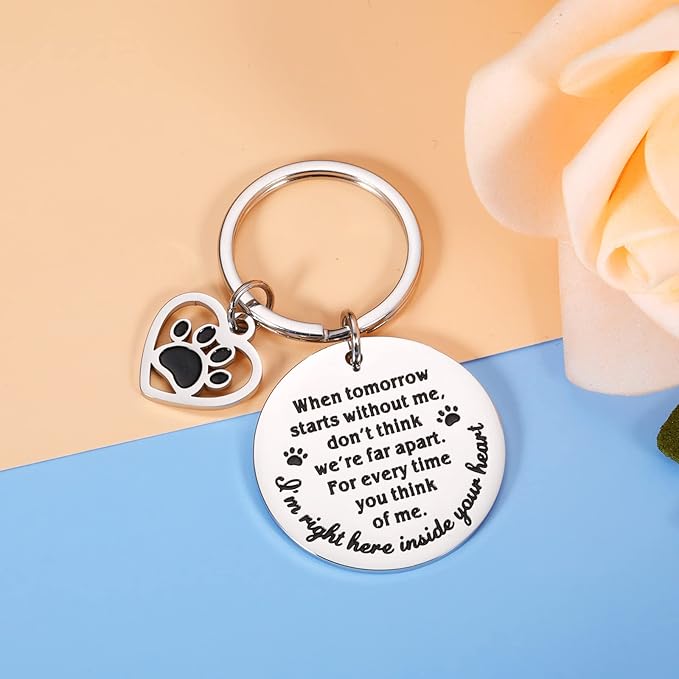 KINMES Pet Memorial Gifts When Tomorrow Starts Without Me Dog Cat Remembrance Keychain Loss of Dog Pup Puppy Sympathy Gifts for Men Women Pet Lover Owner Friends Rainbow Bridge Paw Print Presents
