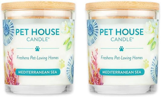 Pet House Candles, Plant-Based, Clean Burning, Long Lasting Pet Friendly Candles for Home - Mediterranean Sea, 2 Pack