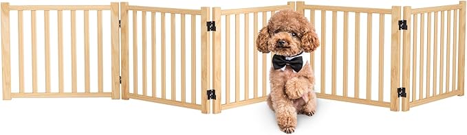 Solid Wood Freestanding Pet Gate,Nature Wood Dog Gates for Doorways The House,Pet Gate for Stairs,Freestanding Indoor Gate Safety Fence,16.9" Height-5 Panels