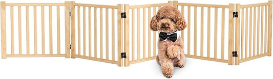 Solid Wood Freestanding Pet Gate,Nature Wood Dog Gates for Doorways The House,Pet Gate for Stairs,Freestanding Indoor Gate Safety Fence,16.9" Height-5 Panels