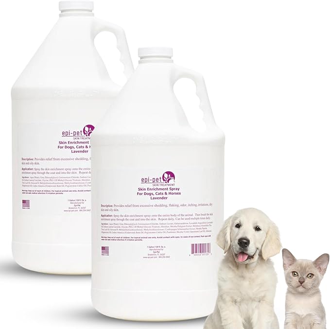 Epi-Pet Veterinary Formulated Dog Hot Spot and Dog Itch Spray, Pet Skin Treatment Spray for Allergies, Deshedding and Redness, Use it as Skin and Coat Conditioner, 1 Gallon (Pack of 2), Lavender