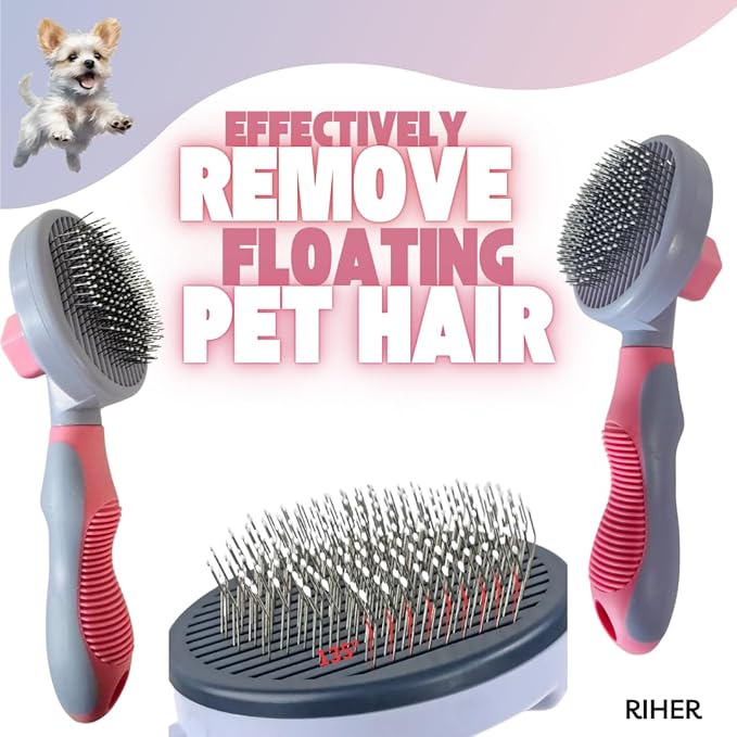Dog & Cat Brush - Pet Grooming & Shedding Tool for Long & Short Hair - Deshedding Comb for Loose Fur - Professional Hair Remover for Pets (Pink)