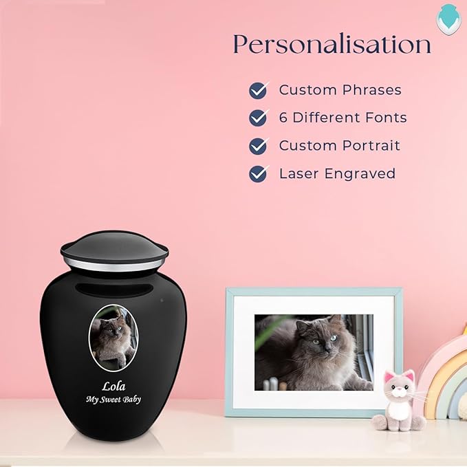 Geturns Embrace Personalized Picture Urn for Small Pets I Black Photo Cremation Urns for Dogs and Cats I 44 lbs