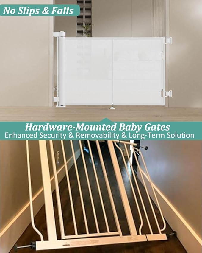 50 inch Retractable Baby Gates 42 inch Tall, Retractable Gate with Reinforced Strip Design to Prevent Crawling Through, Retractable Dog Gate for Stairs, Doorways, Hallways