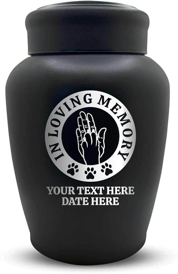 Personalized Custom Dog Urn Engraved Dog Name and Date - Stainless Steel Large Cremation urns for Dogs Ashes with Airtight Closure | up to 150 lbs Capacity | Hand and Paw - High Five
