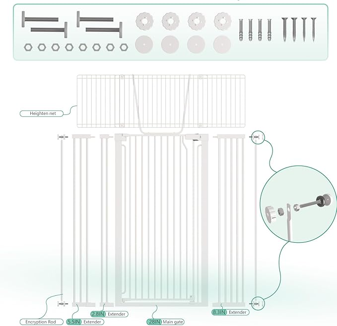 71" Extra Tall Cat Gate for Doorway – 30"-49.27" Extra Wide Pet Gate with Adjustable Cat Door Wide,Auto Close, Pressure Mounted, Pet Gate for Cats & Small Dogs, Hallway, Stairs, Kitchen