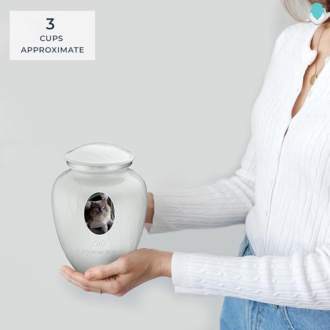 Geturns Embrace Personalized Picture Urn for Small Pets I Pearl White Photo Cremation Urns for Dogs and Cats I 44 lbs