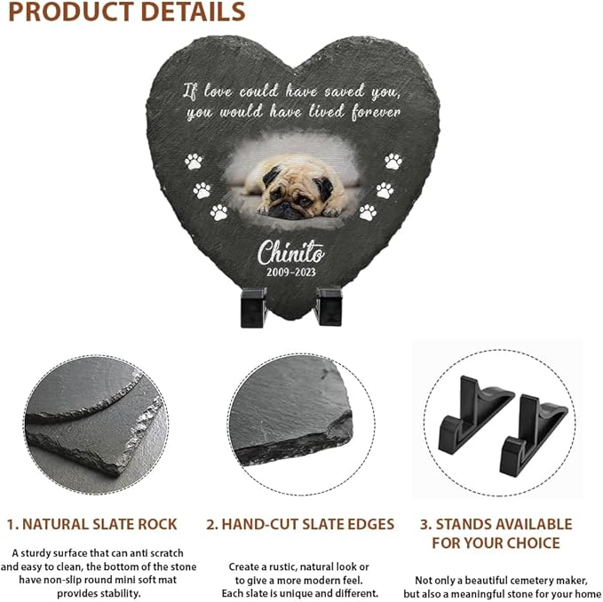 Heart Shaped Dog Memorial Gifts for Loss of Dog - Cat Memorial - Personalized Pet Memorial Stone - Dog Sympathy Gift - Pet Memorial Garden Decor