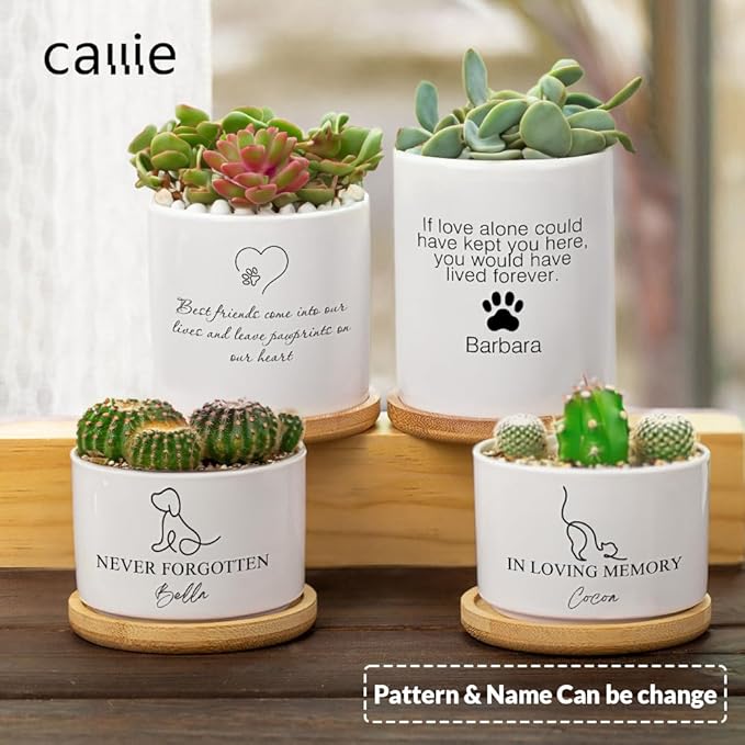callie Personalized Pet Loss Sympathy Gifts, Dog Cat Memorial Ceramic Plant Pot Planter with Name Text, Passing Away Gifts for Pet Lovers