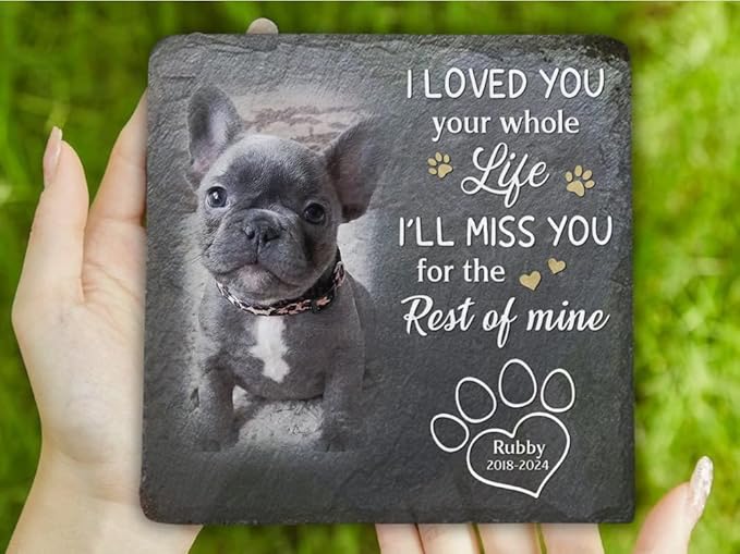 Wrappiness Pet Memorial Stone - I Loved You My Whole Life, Personalized Dog Memorial Gifts, Remembrance Condolences Bereavement Gifts for Loss of Pet Custom Photo (Square 01, Stone with Stand)