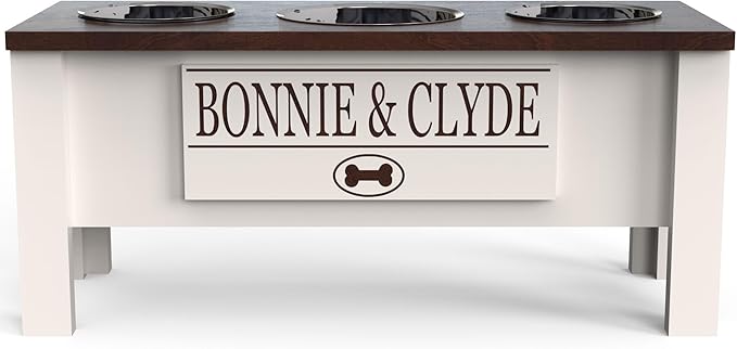 GTW Elevated 3 Bowl Dog Feeding Station - Customized Triple Stand for Large Dogs - Includes Storage & Stainless Steel Bowls (Large, Brown)