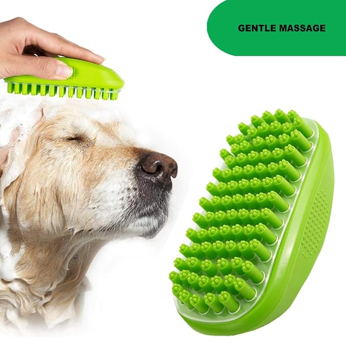 Rubber Curry Brush for Dog, Soft Curry Comb with Removable Screen, Pet Silicone Brush for Short & Long Hair, Use Wet as Bath Scrubber or Dry for Grooming