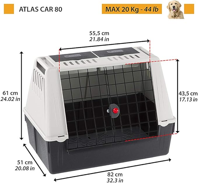 Ferplast Car carrier for dogs ATLAR CAR 80, Ventilation grids, Storage Compartments, Draining Pad Included