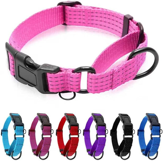 Martingale Dog Collar, Reflective No Pull Training Collar with Quick Release Buckle, Adjustable Heavy Duty Nylon Choker Collars for Small Medium Large Dogs(S,Pink)