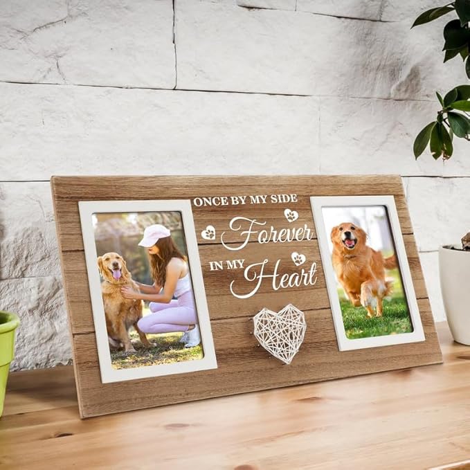 Dog Memorial Gifts for Loss of Dog - Pet Memorial Gifts for Dogs Cats - Cat Dog Memorial Picture Frame, Passing Away Gift for Dog Cat Sympathy Gift Photos Frame Double 4x6 IN