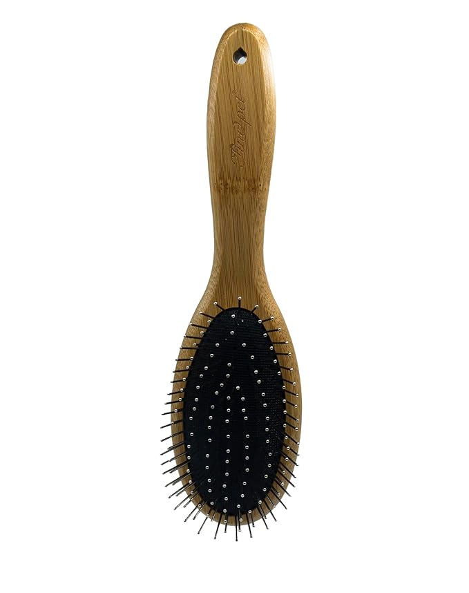 Pet Dog Brush Natural Bamboo Fiber Eco-Friendly Pet Grooming Dog and Cat Double-Sided Needle and Bristle Pet Deshedding Brush, brown