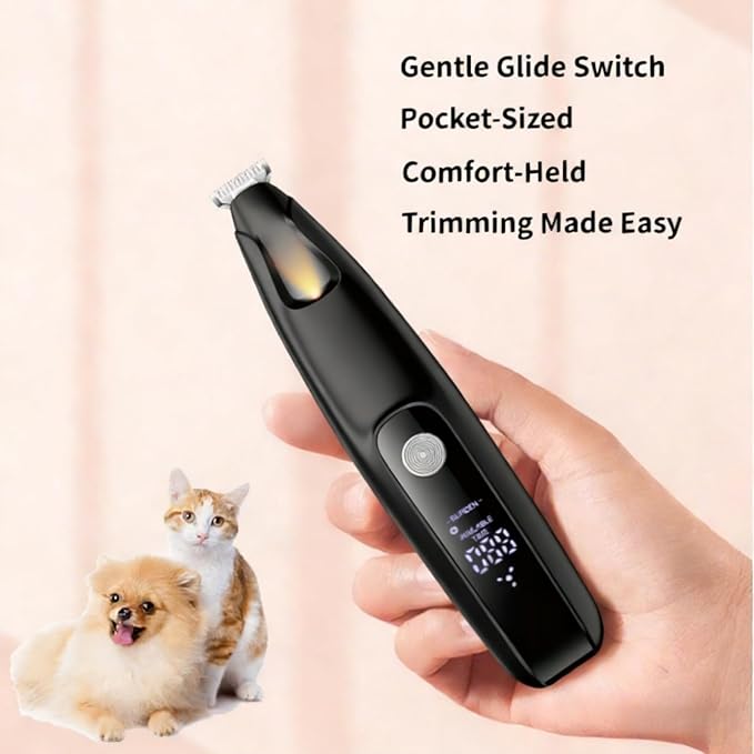 Ultra-Low Noise Dog Paw Trimmer,18mm Wide Blade Paw Groomer with LED Light,USB Rechargeable Paw Shaver with LED Display for Dogs and Cats Black
