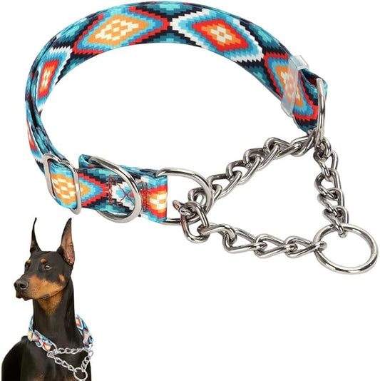 Chain Collar for Medium Dogs，Stainless Steel Chain Martingale Collar for Dogs, No Pull Slip Cinch Choker Choke Heavy Duty Dog Collar