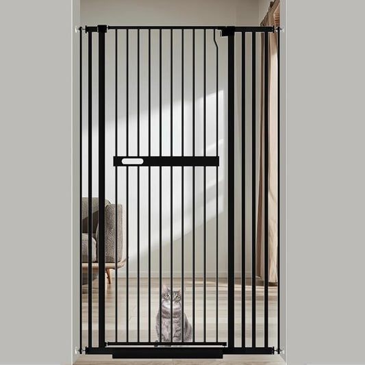 71" Extra Tall Cat Pet Gate for Doorways Indoor Proof，29.92-37.80" Wide Tall Dog Puppy Safety Baby Gate for Cat Pet, Pressure Mounted No Drill Walk Through Black Metal