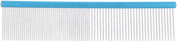 Pet Steel Comb Dogs and Cats, Professional Dog Grooming Comb For Shedding Tangles Knots, Pet Dematting Comb with Rounded Teeth and Non Slip Grip Handle for Long Haired Breeds(Blue 22cm/8.7in)
