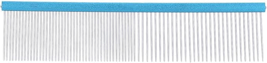 Pet Steel Comb Dogs and Cats, Professional Dog Grooming Comb For Shedding Tangles Knots, Pet Dematting Comb with Rounded Teeth and Non Slip Grip Handle for Long Haired Breeds(Blue 22cm/8.7in)