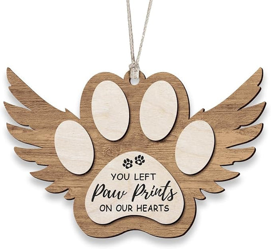 Angel Wings Paw Print Christmas Ornament – Pet Memorial Ornament for Dogs, Sympathy Gift for Bereaved Pet Owners, Remembrance Keepsake for Dog Lovers, Wooden Xmas Ornament