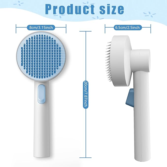 Self Cleaning Dog Brush for Shedding，2-in-1 Skin Friendly Grooming Tool with Round Cake Design, Gentle Deshedding Brush for Dogs Cats Rabbits Long Short Hair Pets | Easy Clean (Blue)