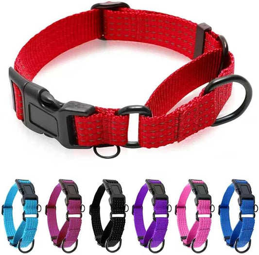 Martingale Collar for Dogs, Adjustable Soft Nylon Dog Collars with Special Design Cute Patterns (RED, L (1" x 19"-26"))