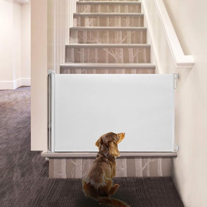 EasyBaby Retractable Baby Gate, 33" Tall, Extends up to 55'' Wide, White/Child Safety Baby Gates, Pet Retractable Gates for Stairs, Doorways, Hallways, Indoor and Outdoor