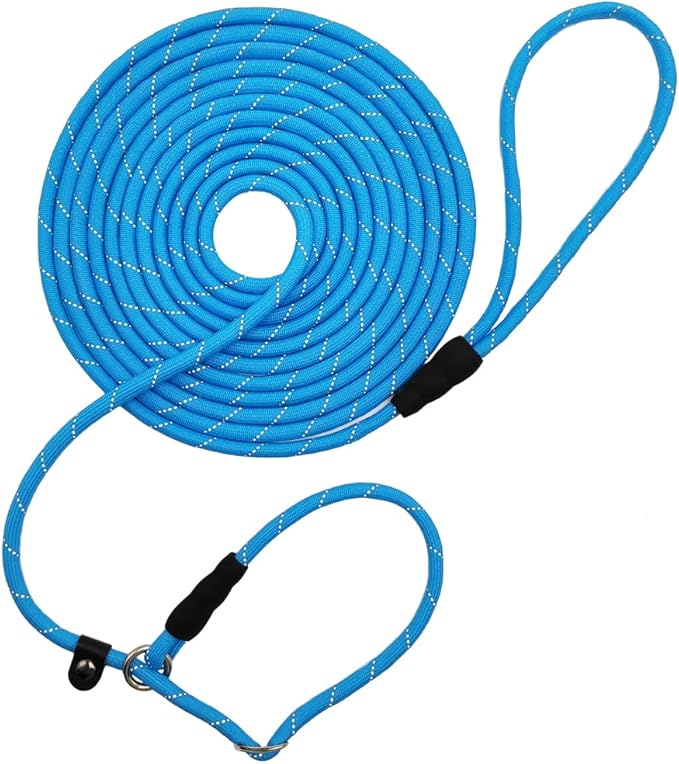 BTINESFUL 10FT / 15FT / 20FT Slip Lead Dog Leash, Reflective 1/3” Rope Leash Long Training Lead for Small Medium Dogs (15ft, Blue)