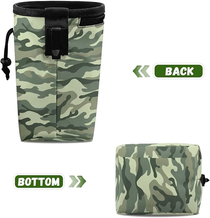 Camo Pet Treat Pouch Dog Treat Bag Pet Training Treat Bag Dog Treat Carrier Holder Pet Feed Snack Reward Bag with Waist Belt Shoulder Strap