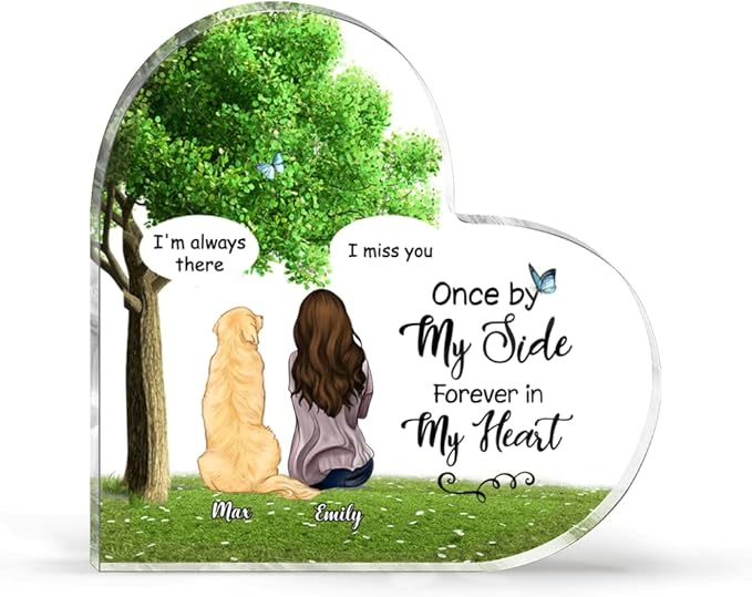 Gossby Personalized Heart-shaped Dog Memorial Acrylic Plaque - Custom Dog Remembrance Gift For Dog Mom With Design, Name - Dog Memorial Gift For Women Dog Lover - Forever In My Heart - Girl And 1 Dog