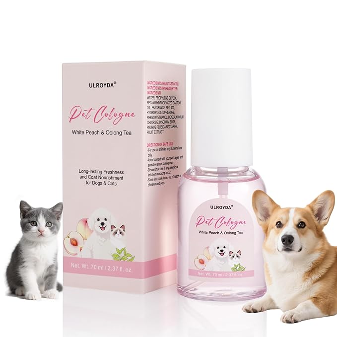 Premium Pet Cologne, White Peach & Oolong Tea Dog Perfume, Sweet Scent Long-Lasting Fragrance, Alcohol-Free Grooming Spray for Dogs and Cats, 2.37 fl oz