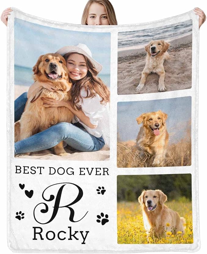 Artsadd Personalized Throw Blanket with Dog Photo,Dogs Memorial Picture Customized Blanket in Loving Cat Pet Dog Memory for Family and Friends Custom Bed Throw Blanket Sympathy Remembrance Gift