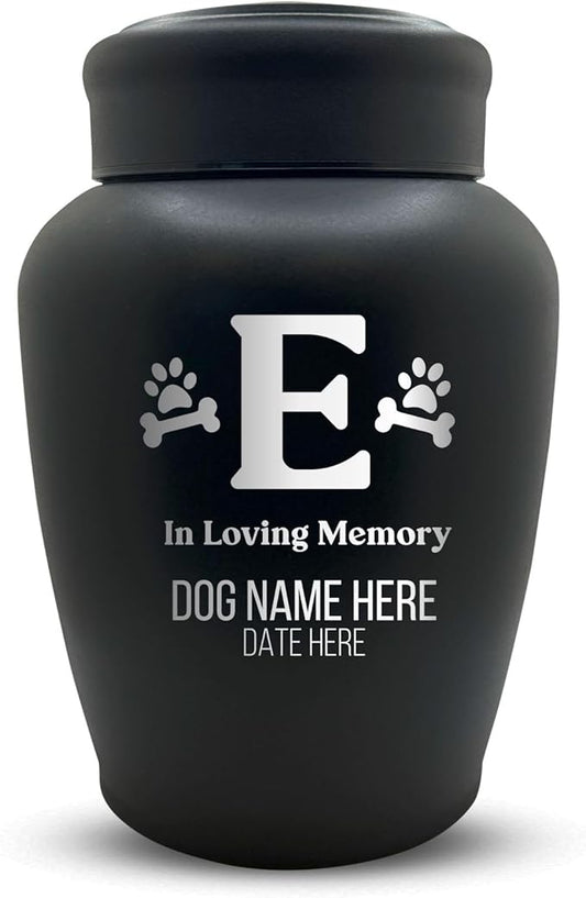 Personalized Custom Engraved Dog Urn with Name and Date - Stainless Steel Large Cremation urns for Pets Ashes with Airtight Closure | up to 150 lbs Capacity | Dog Bone and Paw