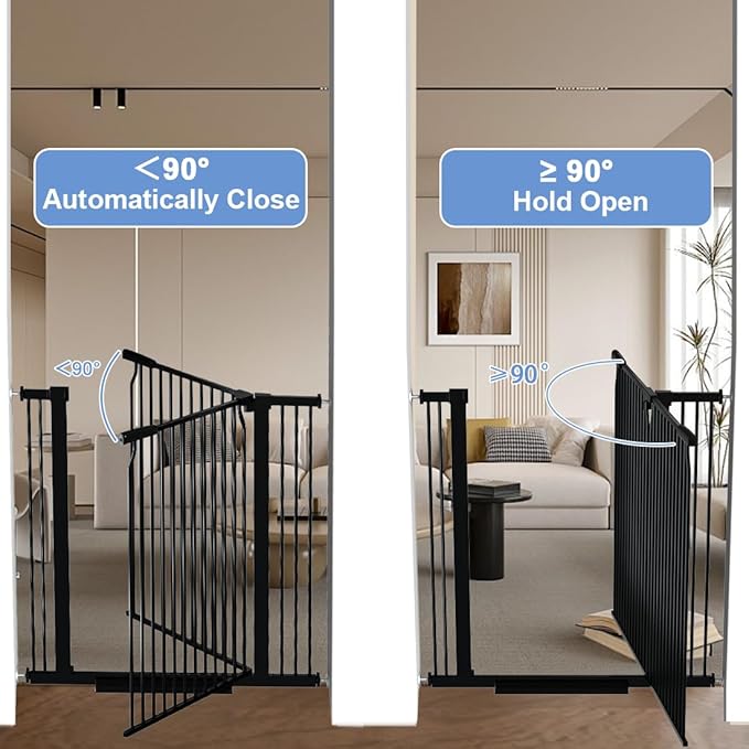 40.55" Extra Tall Baby Gate for Stairs-65.8"-71.2" Wide 1.37" Ultra Narrow Spacing Extra Wide Pet Cat Gate Dog Gate-Auto-Close Pressure Mounted Dog Door for Pets and Kids,Black