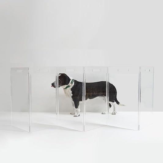 Hiddin Clear Acrylic Dog Gate - Low Zig Zag Clear Pet Gate for Home 6 Panels - Sturdy Free-Standing Design - Modern Acrylic Dog Pen - Transparent Pet Gates for Home - Safe & Stylish