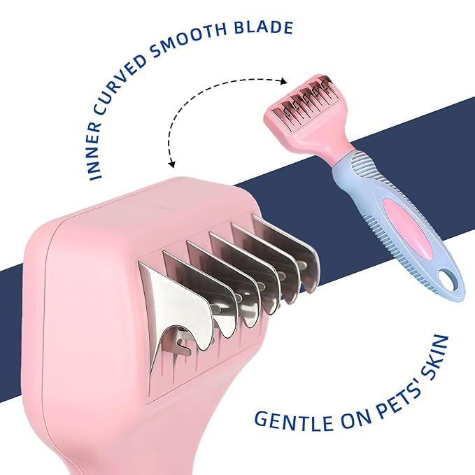 Pink Professional Pet Dematting Comb with Handle Metal Dog Comb Dematting Fur Rake Brush Pet Grooming Tool for Dogs and Cats Remove Loose Hair Mats Knots Tangles