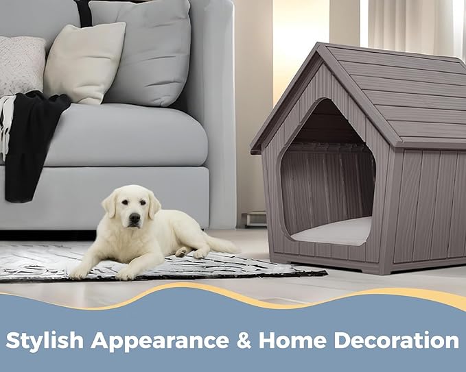DRATO Dog House Outdoor Indoor Cozy Small Dog Houses Durable Resin Material Houses for Dogs Outside Weatherproof Pet Shelter for Patio, Porch, Living Room (Gray)