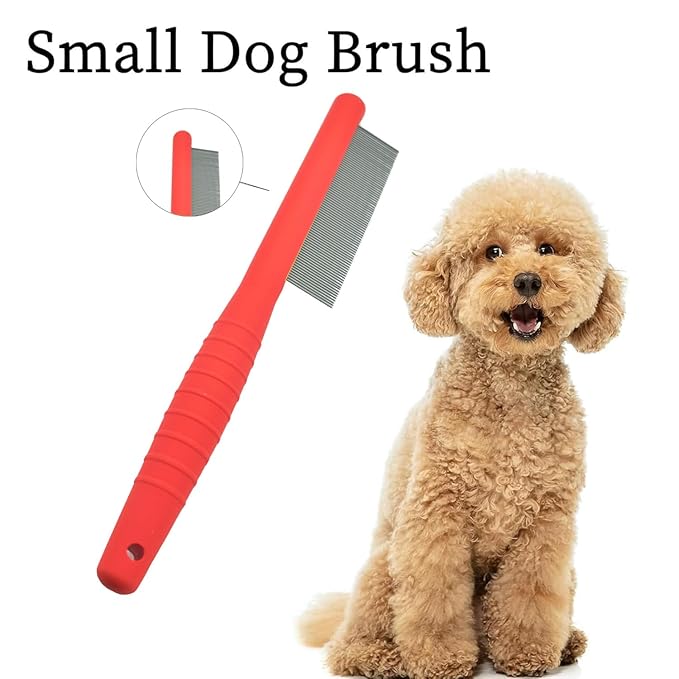 Small Dog Grooming Comb - Perfect for Shih Tzus, Yorkies, and Maltipoos - Ideal Puppy Hair Brushes for Maltese and Small Breeds (Red)