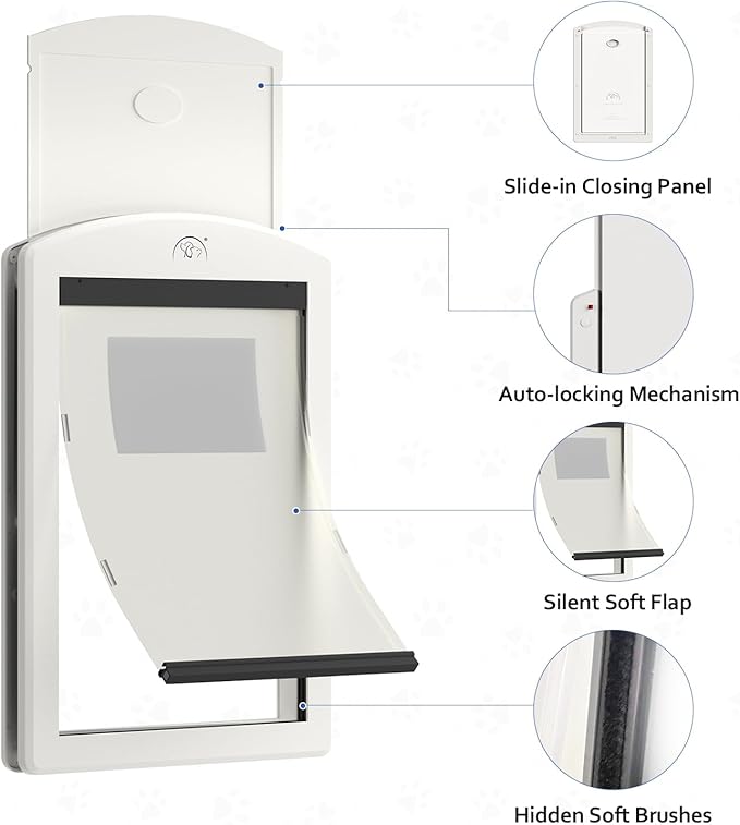 Dog Door for Door,Door for Large Dogs and Pets, Strong Plastic Doggy Door Cat Door and Medium Dog Door with Sliding Lock Panel and Magnetic Soft Flap(White, Medium)