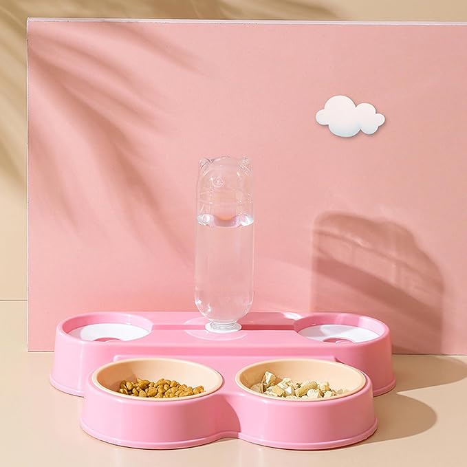 Dogs Bowl Automatic Cats Food Bowl 4 in 1 Pet Food Feeders with Automatic Water Bottle Bowl Double Bowl Pet Food and Water Dispenser Set