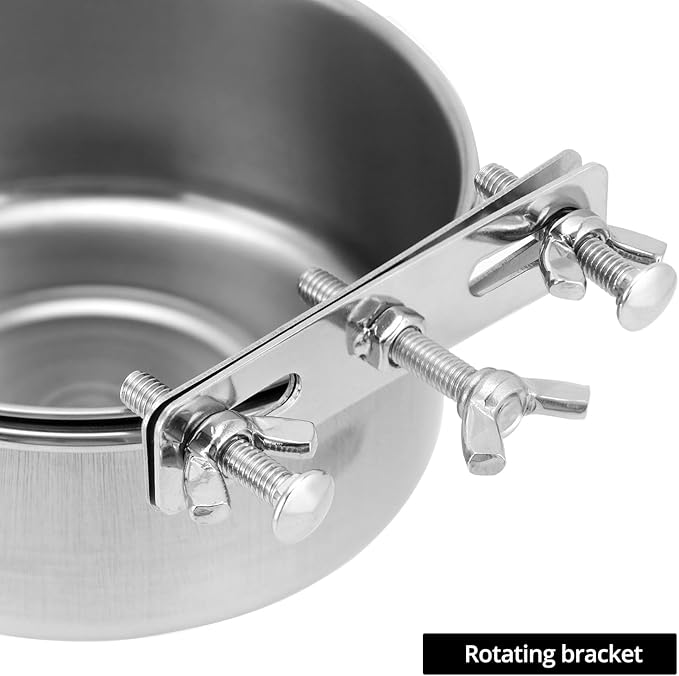 QWORK Kennel Water Bowl, 2 Pcs, Stainless Steel, Rust Resistant, Wide-Mouth Design, Twist On/Off Mounting