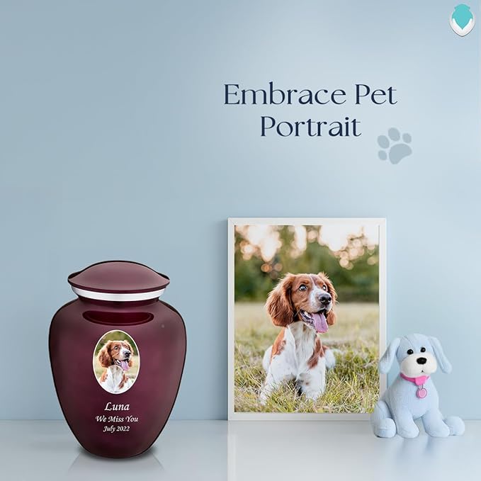Geturns Embrace Personalized Picture Urn for Small Pets I Cherry Purple Photo Cremation Urns for Dogs and Cats I 44 lbs